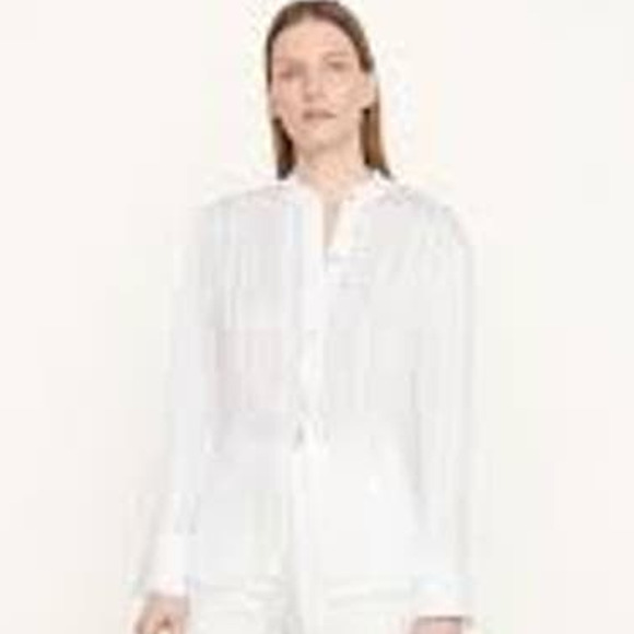 Vince Drapey Long Sleeve Stripe Band Collar Shirt Optic White V933612803-137O M - Picture 1 of 9
